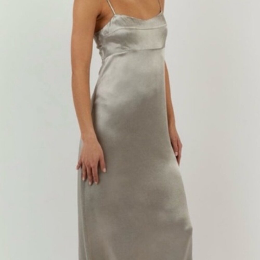 Dissh Dress Gigi Pewter Satin Maxi Dress